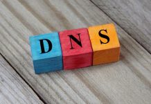 DNS (Domain Name System) acronym on colorful wooden cubes