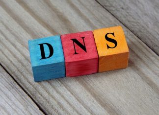 DNS (Domain Name System) acronym on colorful wooden cubes