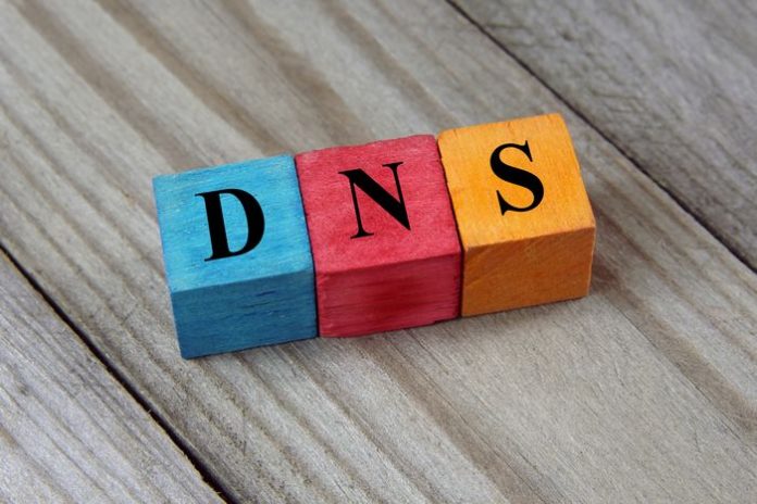 DNS (Domain Name System) acronym on colorful wooden cubes