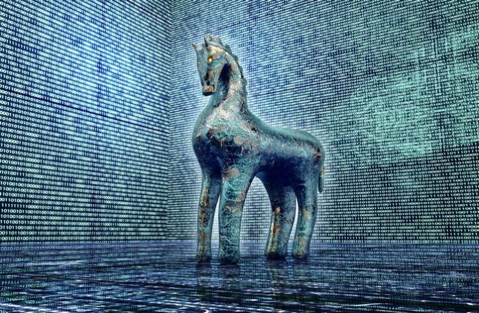 computer safety concept, trojan horse in electronic environment,