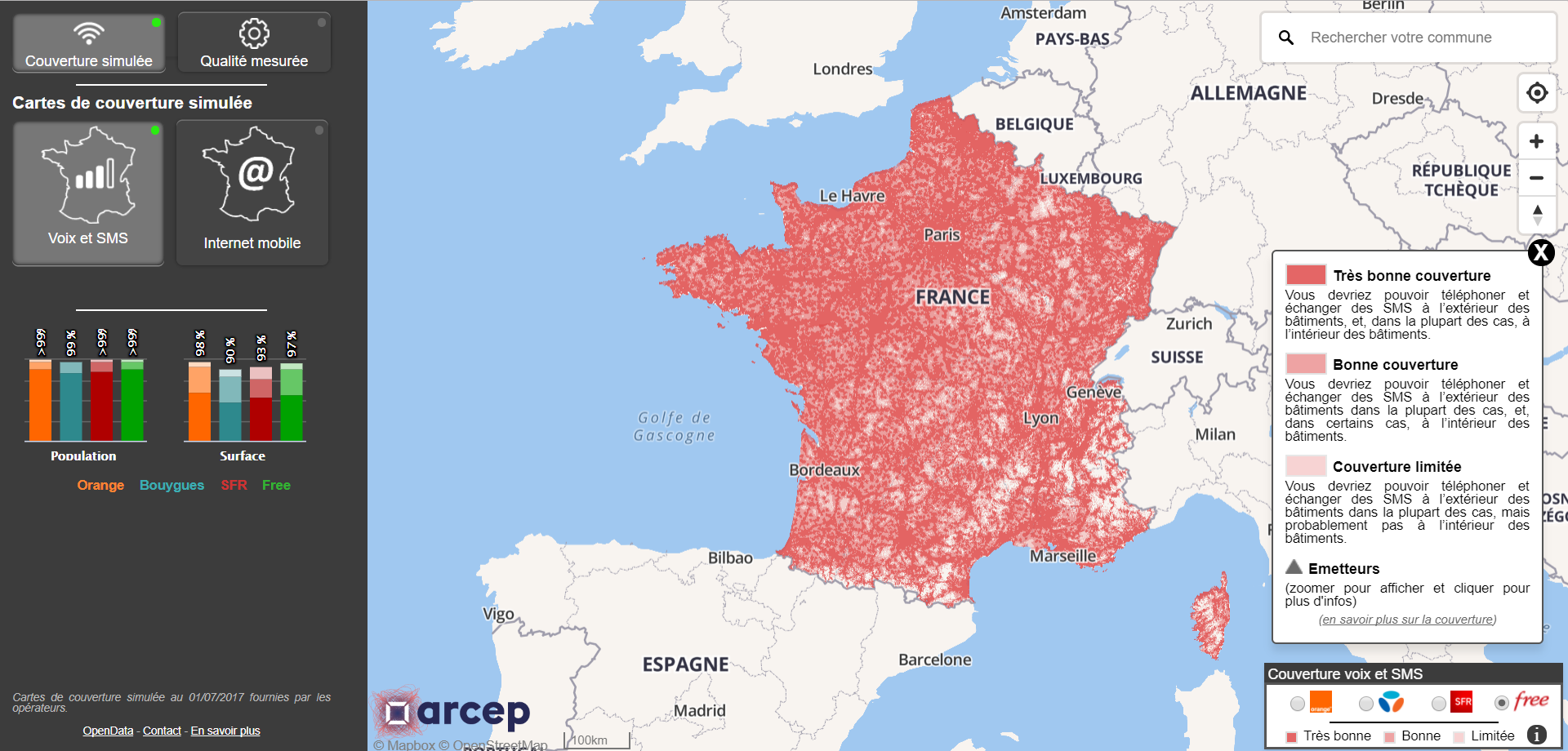 Carte des réseaux internet france